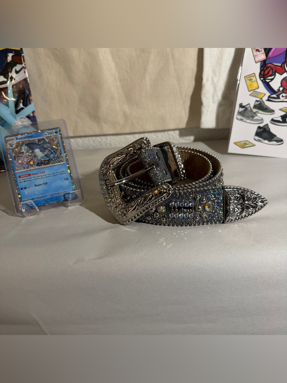 B.B. Simon Silver Crystal Western-Style Belt